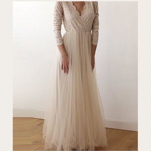 Biege/Champagne Lace and Tulle Prom/Wedding Dress